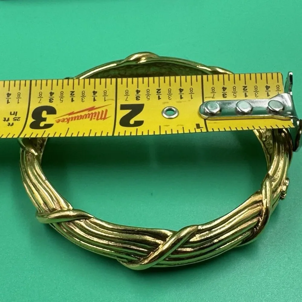 Vintage Chanel Paris Gold Tone Bangle Bracelet & Clip Earrings Set Original Box